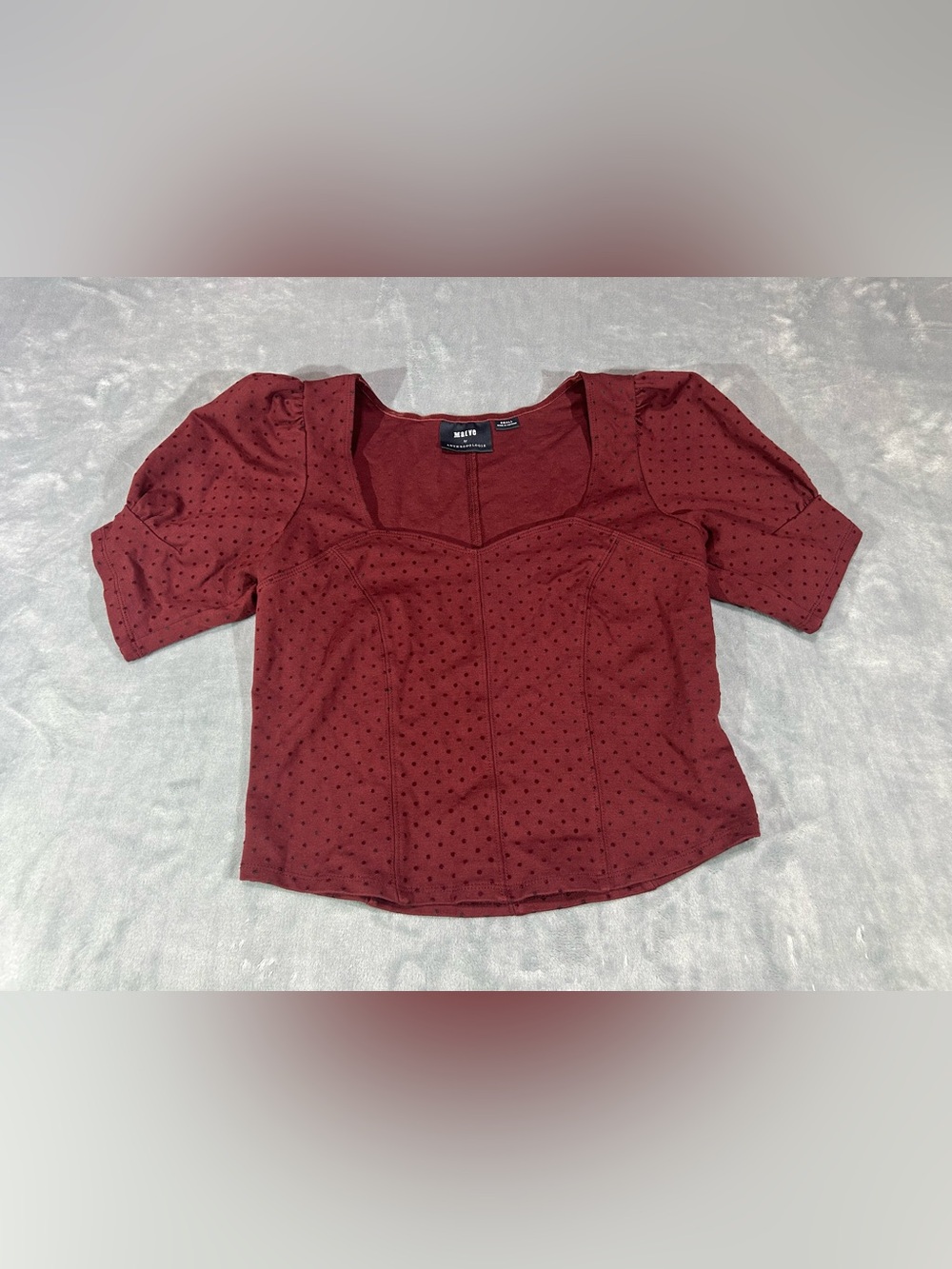 Maeve by Anthropologie Sweetheart Neckline Red Polka Dot Puff Sleeve Top-Small